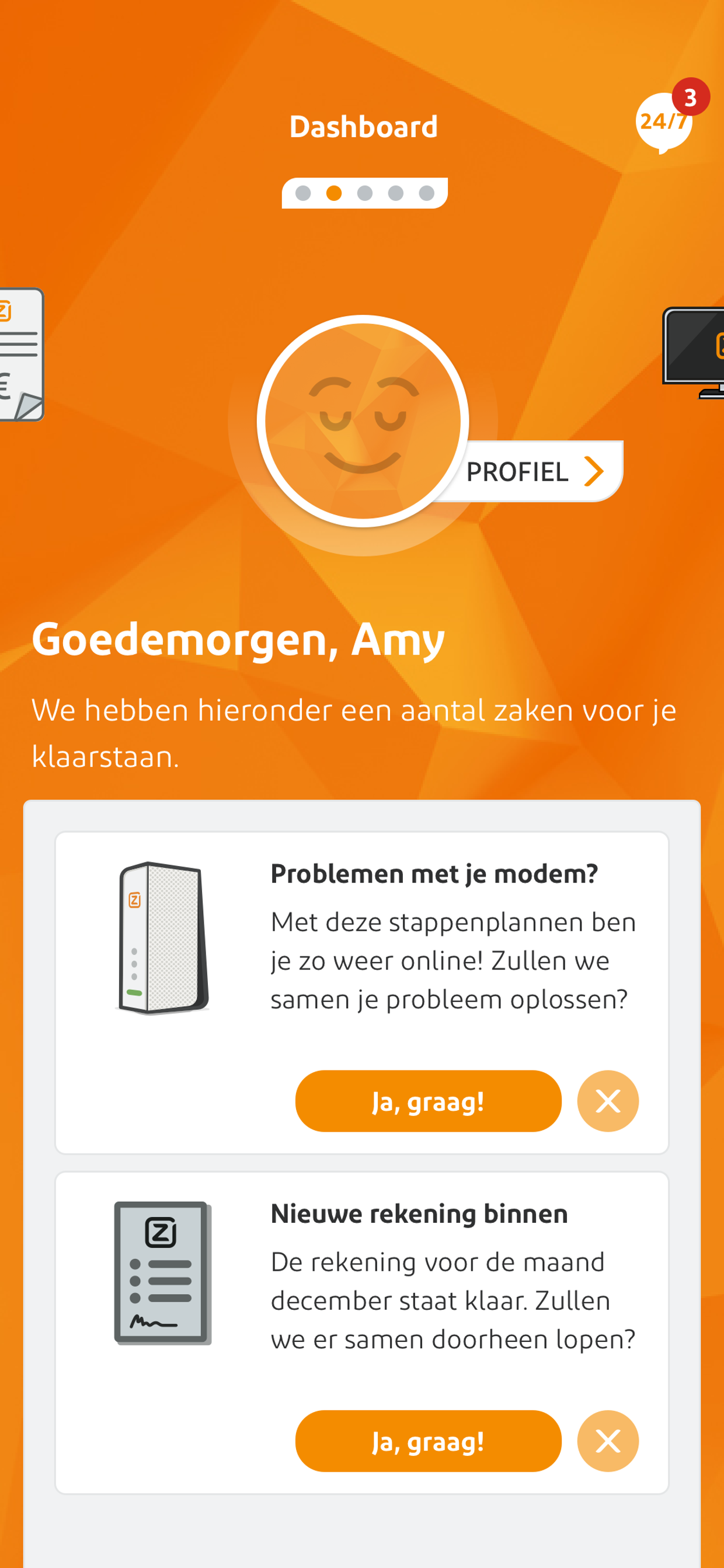 Easy interactions to switch through your Ziggo products